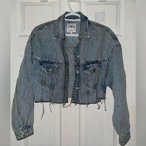 Zara cropped distressed jean jacket
